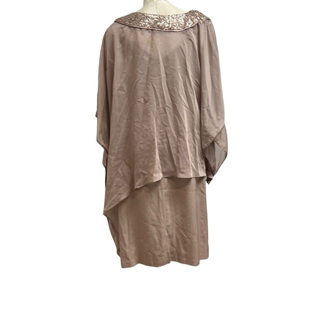 Maya Brooke 2 Pc Beige Dress Set Sheath Poncho Cape Size 18W